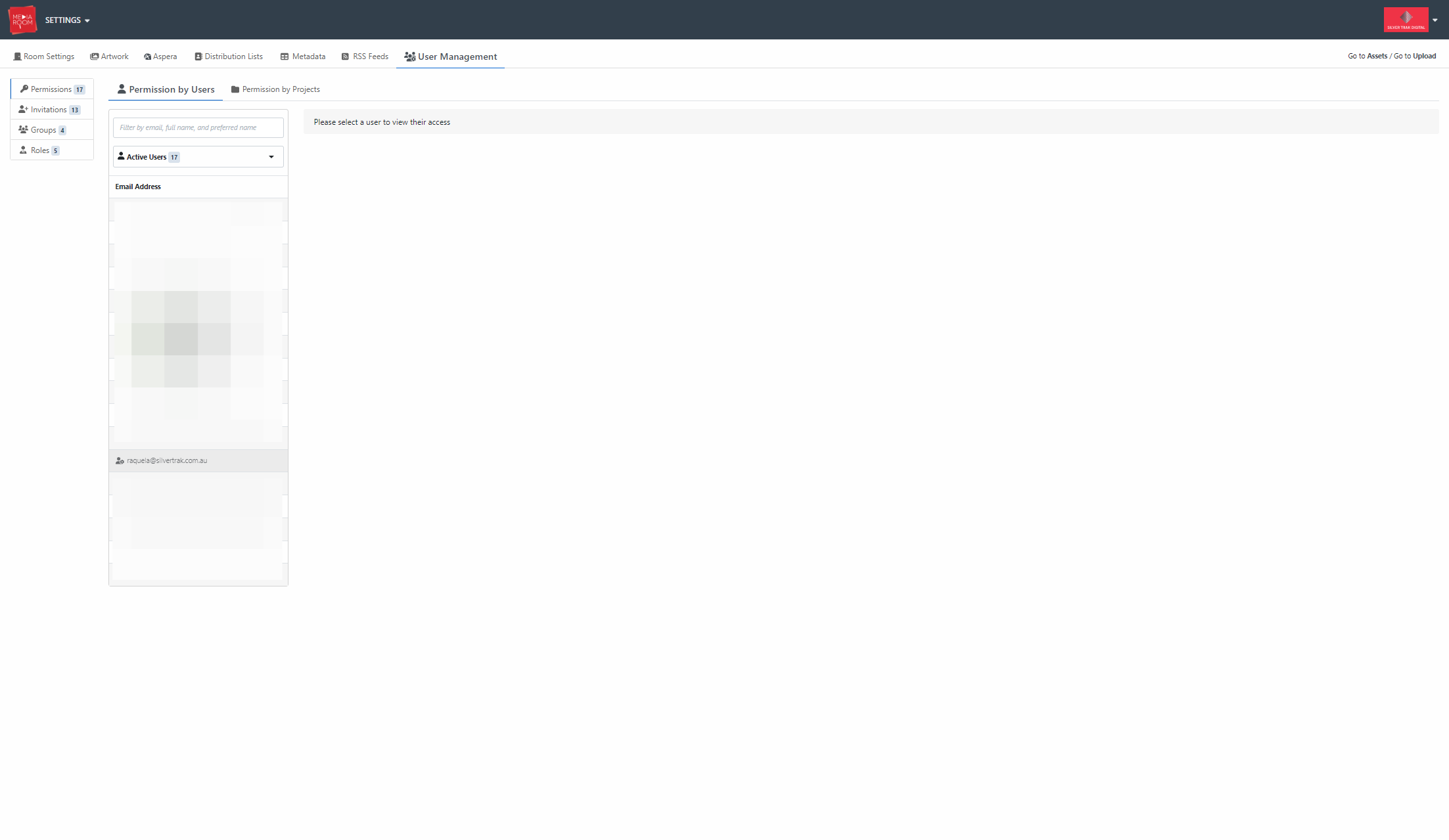 Click on the user's email address