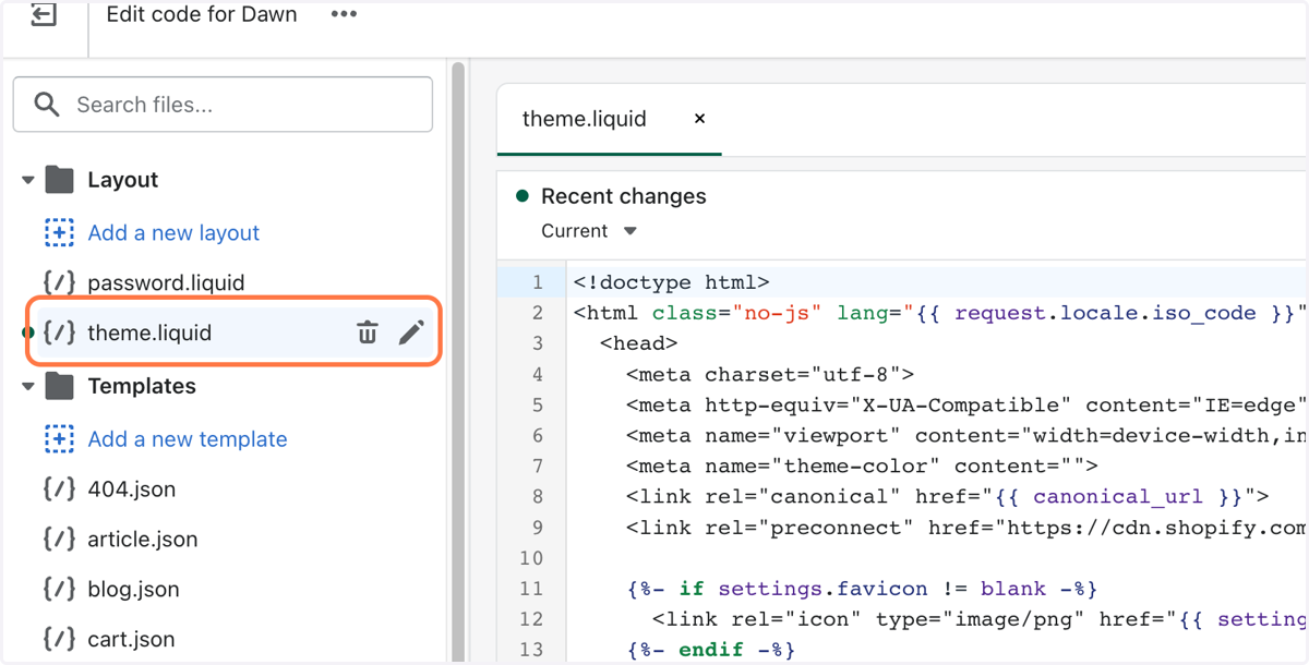 Click on theme.liquid