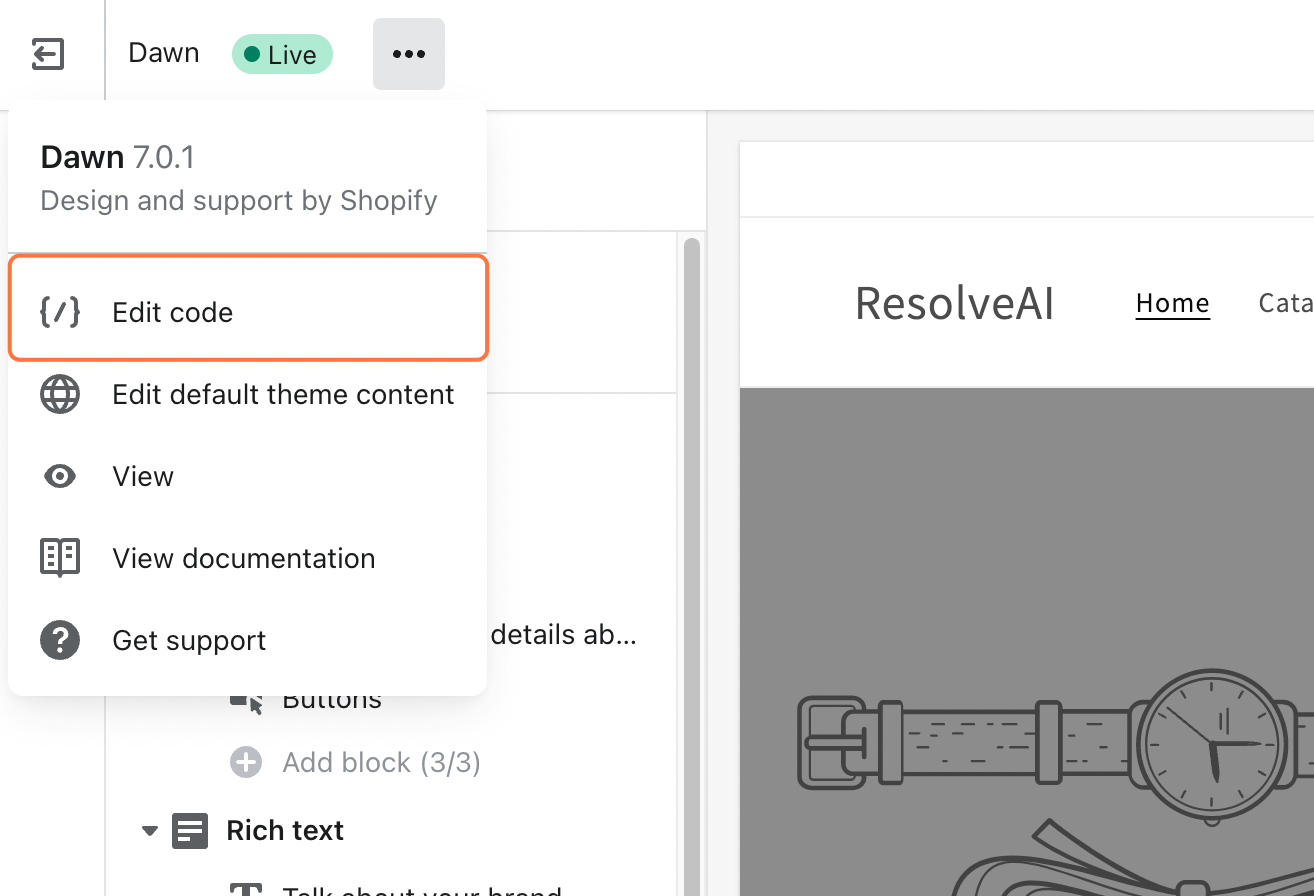 Click on Edit code