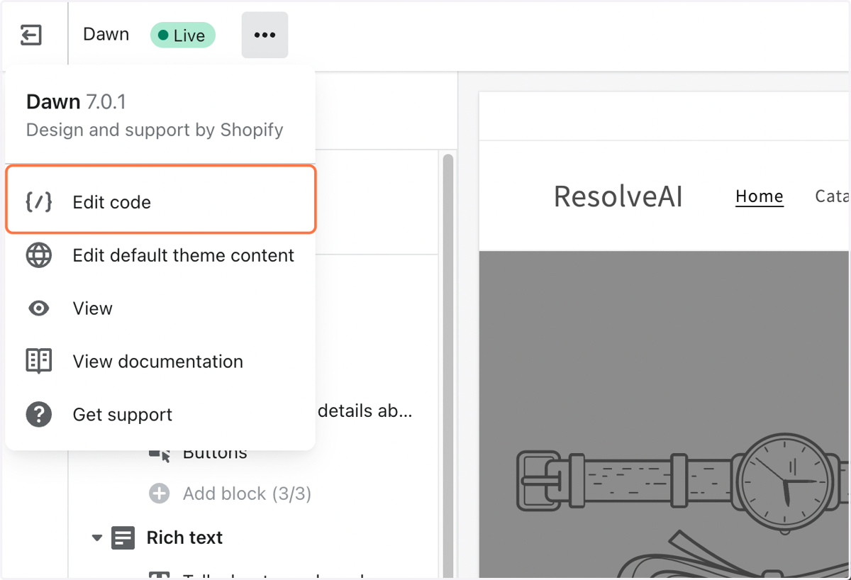 Click on Edit code