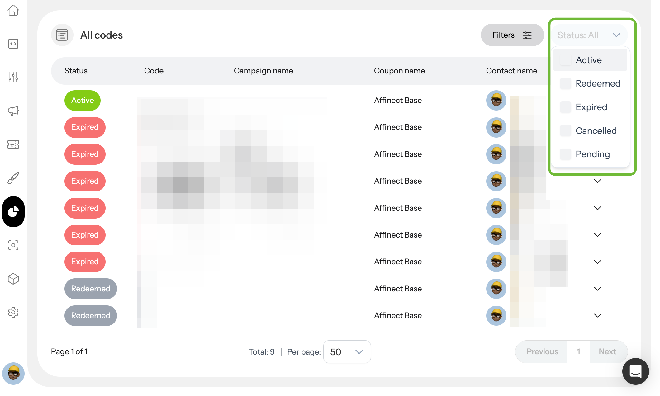 Filter Coupons by Status or Criteria