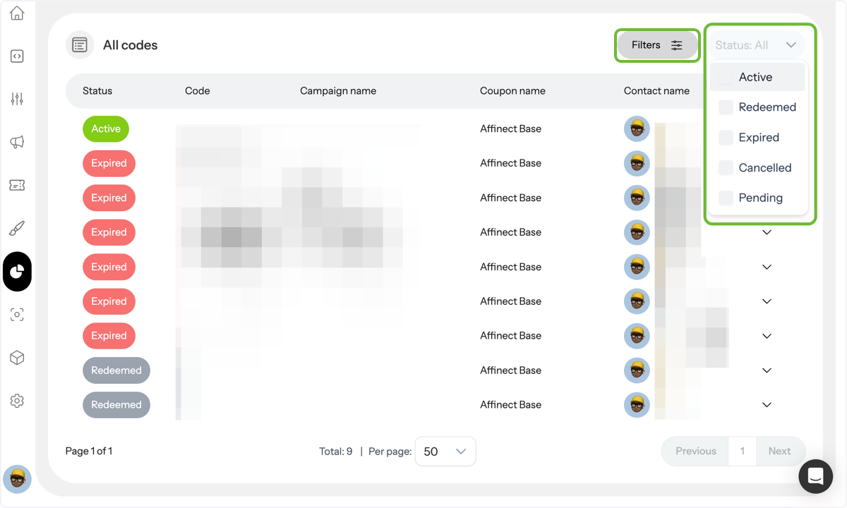 Filter Coupons by Status or Criteria