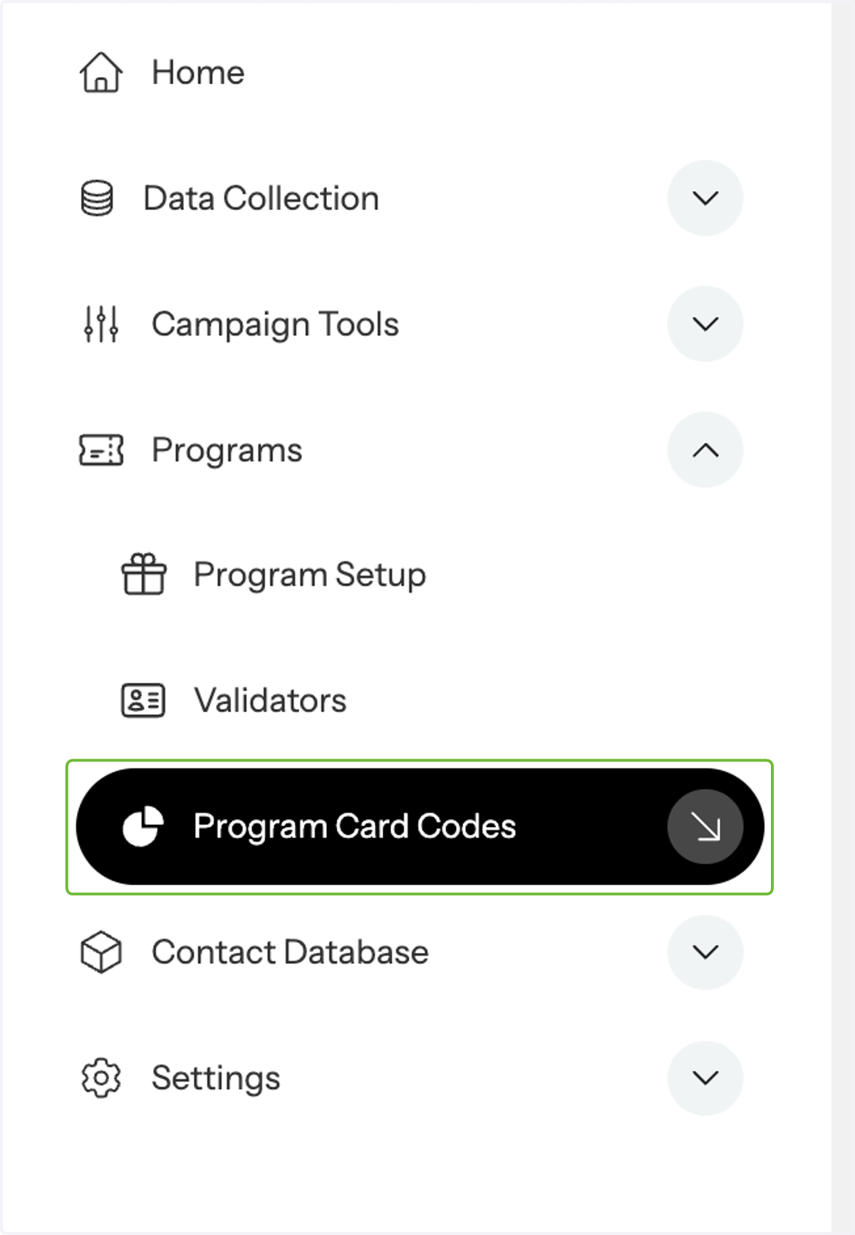 Navigate to Program Card Codes
