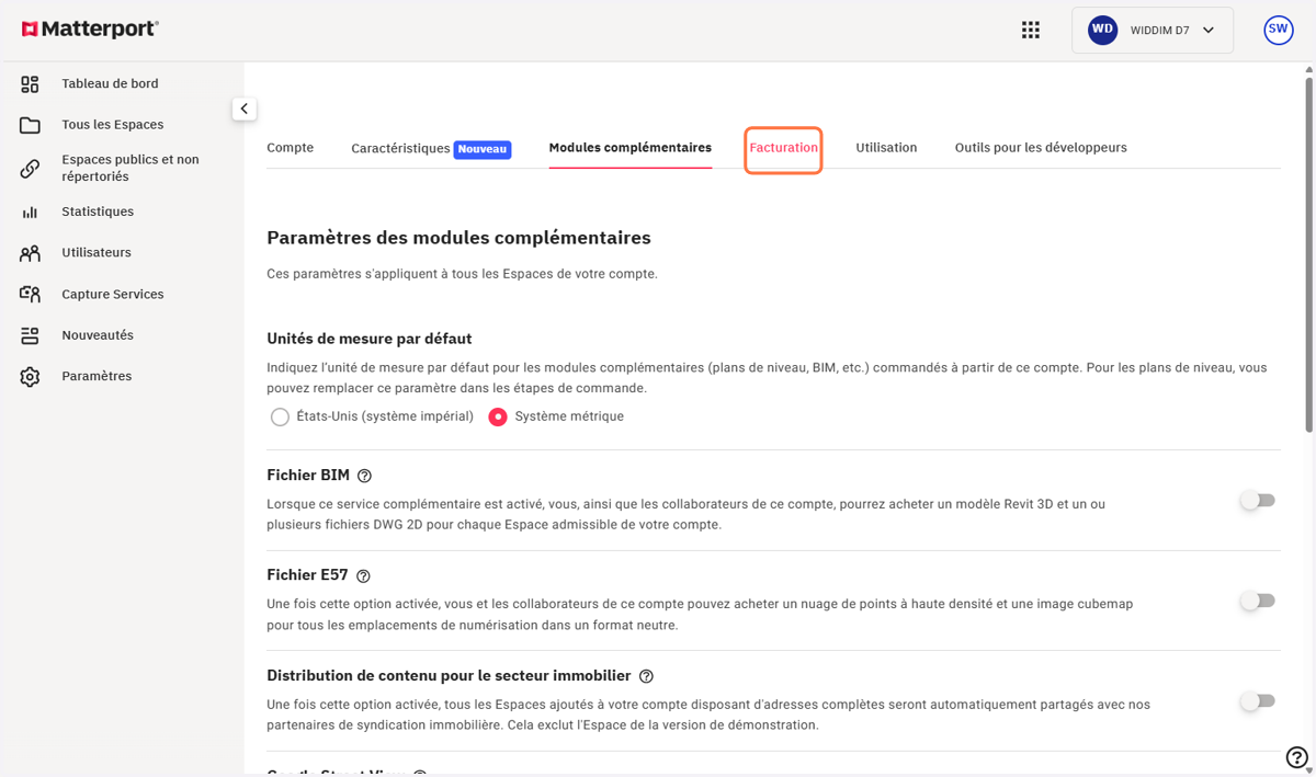Cliquer sur Facturation
