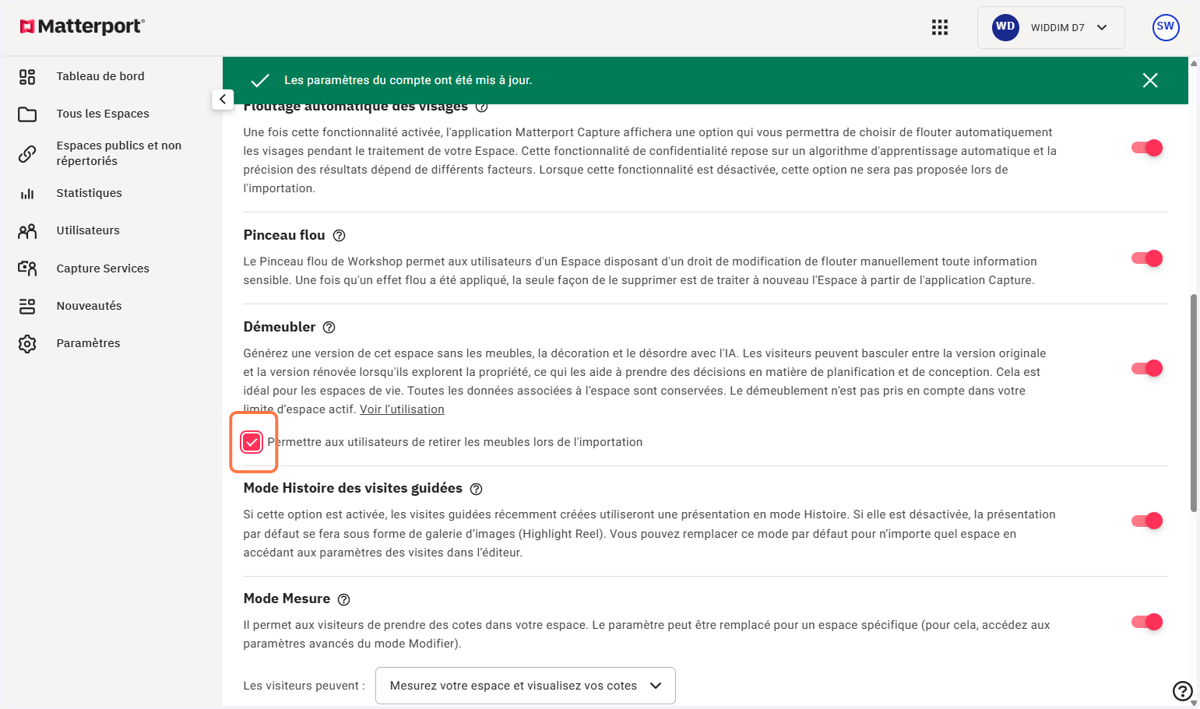 Cocher Permettre aux utilisateurs de retirer les meubles lors de l'importation