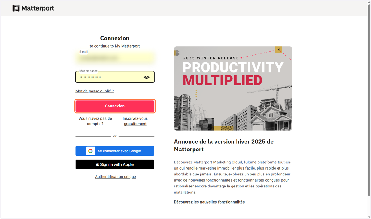 Renseigner votre email, mot de passe et cliquer sur Connexion