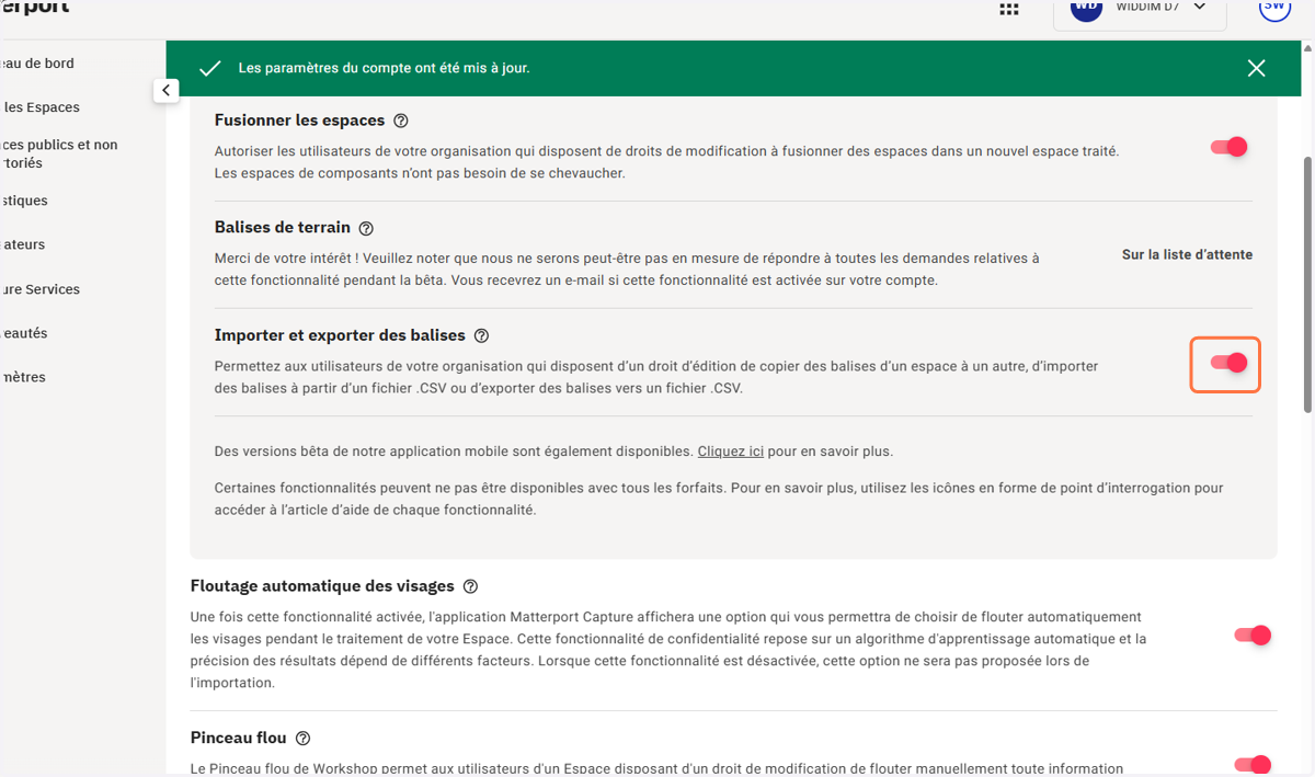 Cocher Importer et exporter des balises