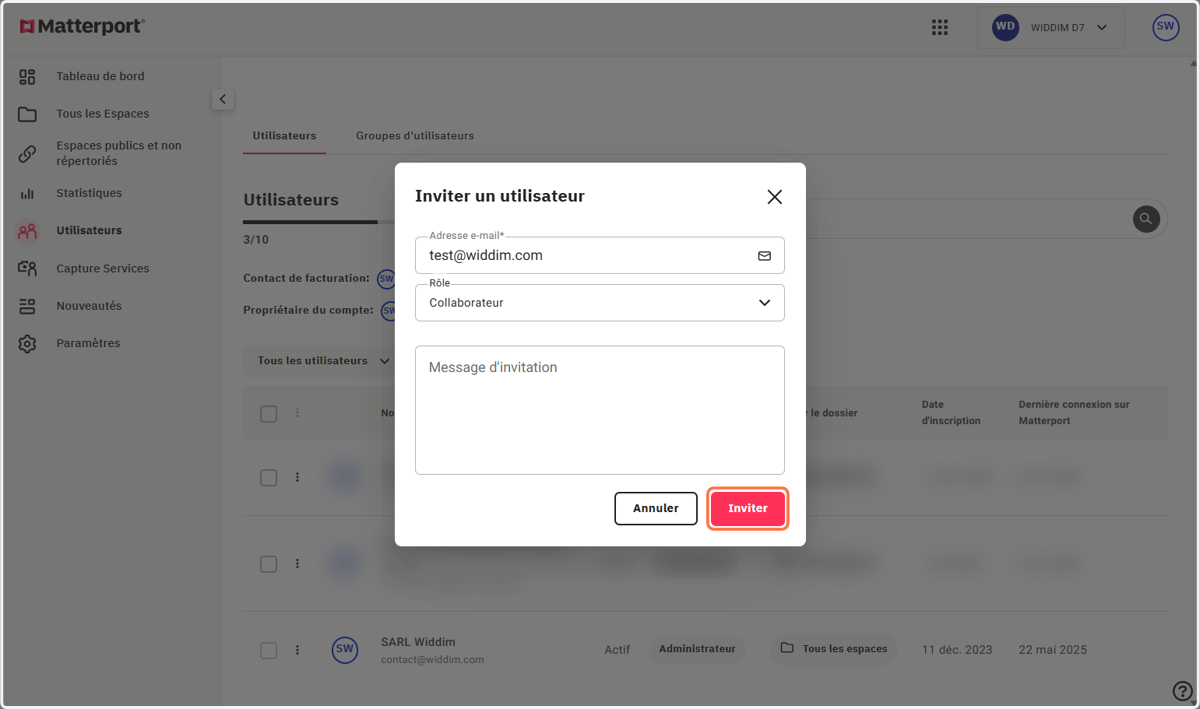 Cliquer sur Inviter