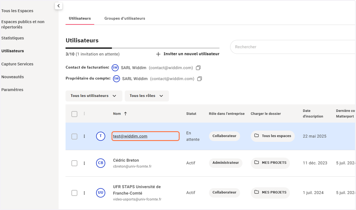 Cliquer sur l'Utilisateur