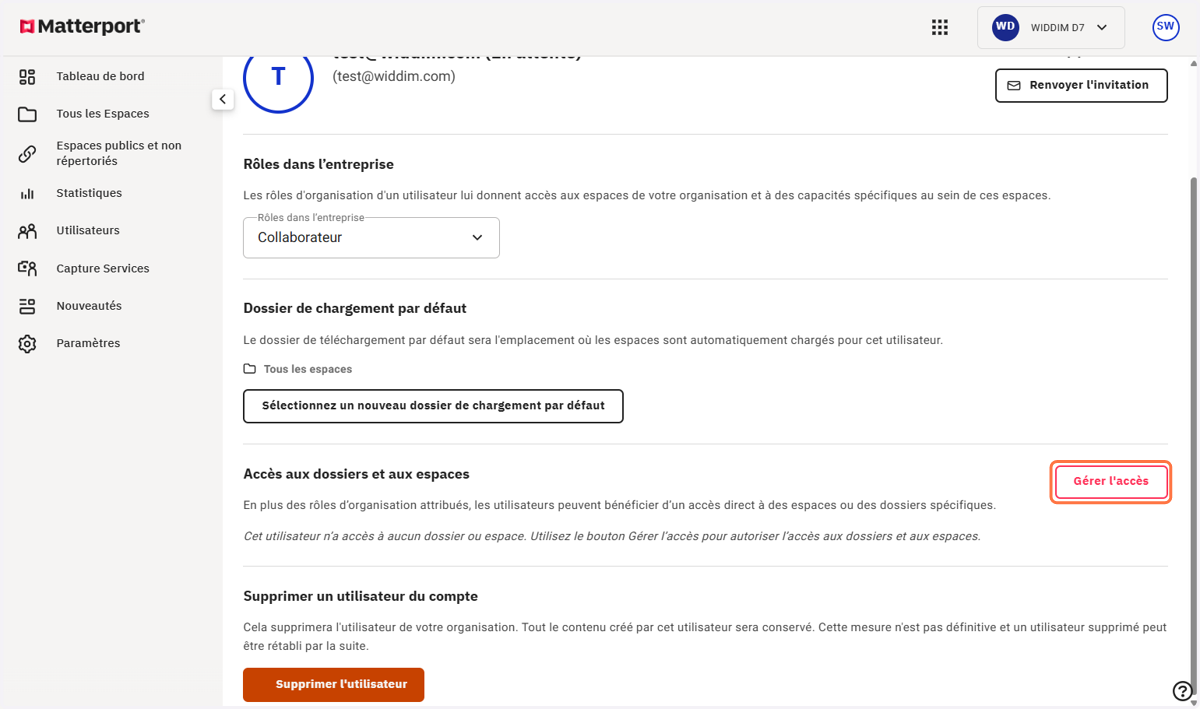 Cliquer sur Gérer l'accès