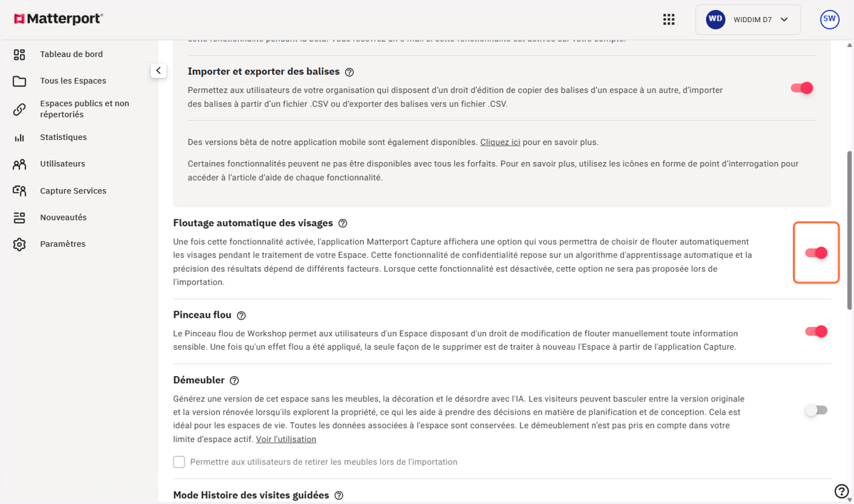 Cocher Floutage automatique des visages