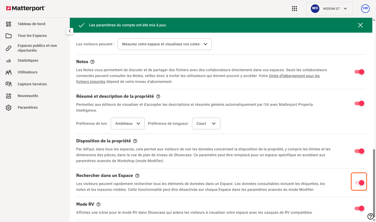 Cocher Rechercher dans un Espace