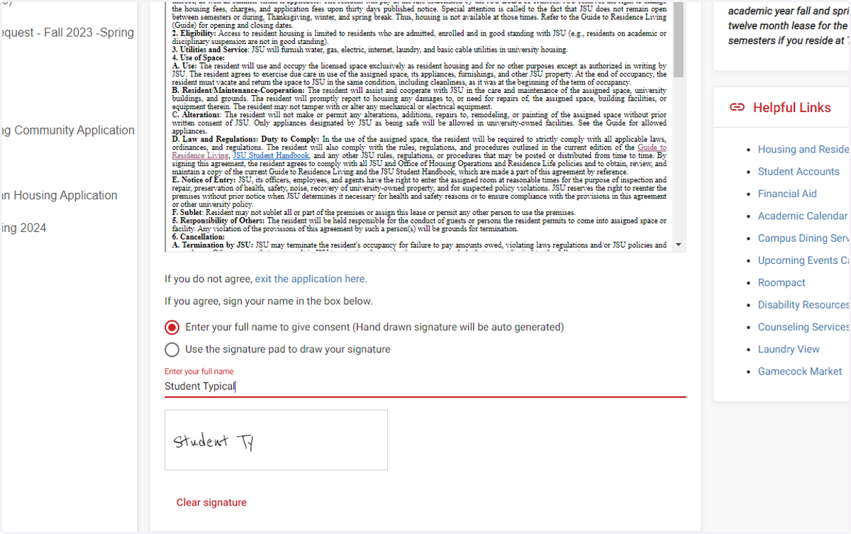 Enter your full name to provide your electronic signature on the application.