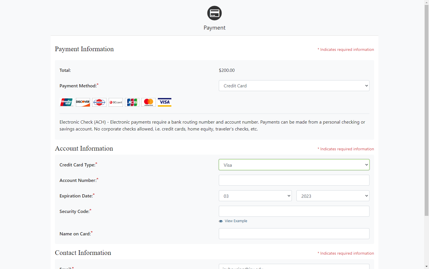 Then enter the applicable credit card information.