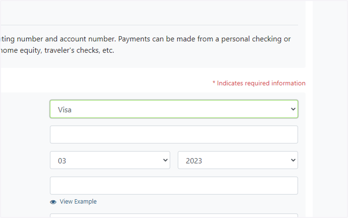 Then enter the applicable credit card information.