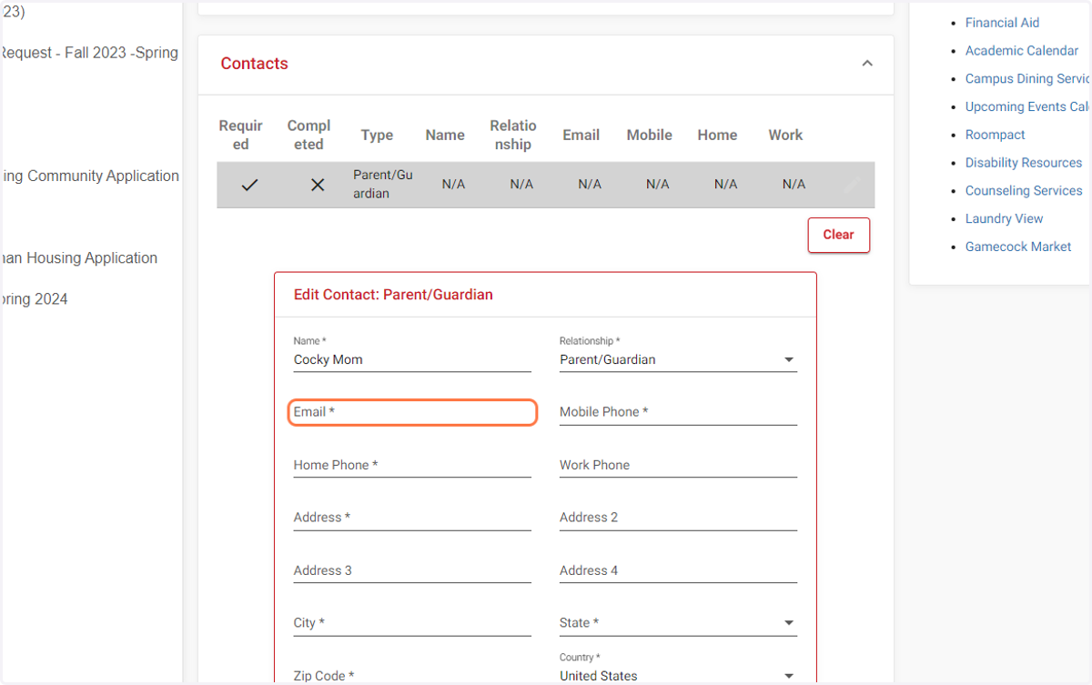 Provide the required information for each contact type.