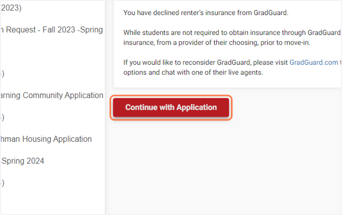 Click on Continue with Application