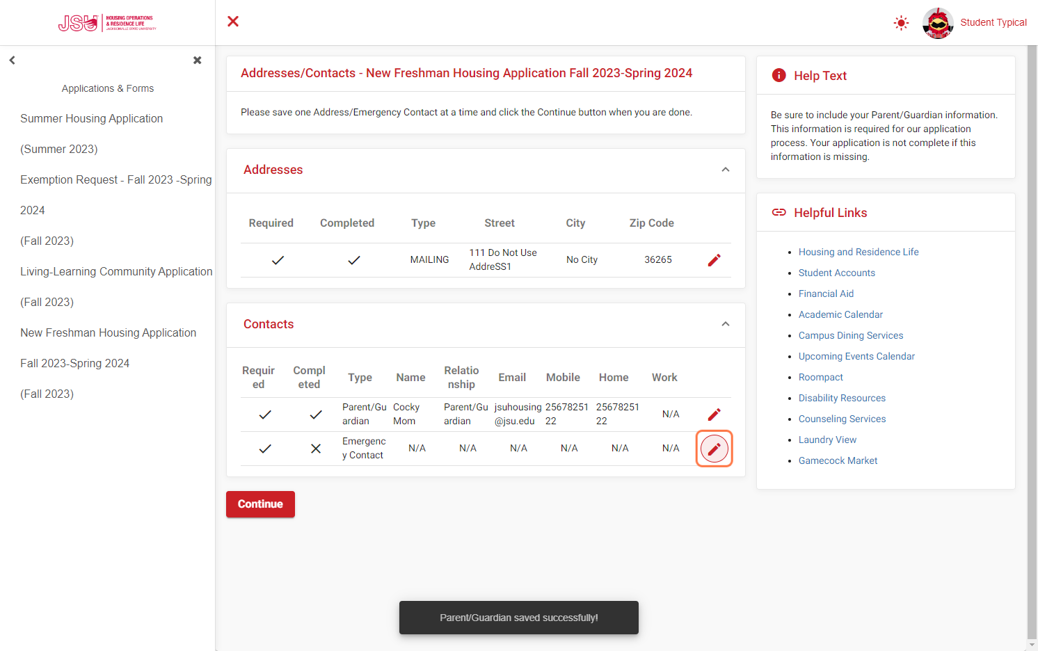 Edit your Emergency Contact Information.