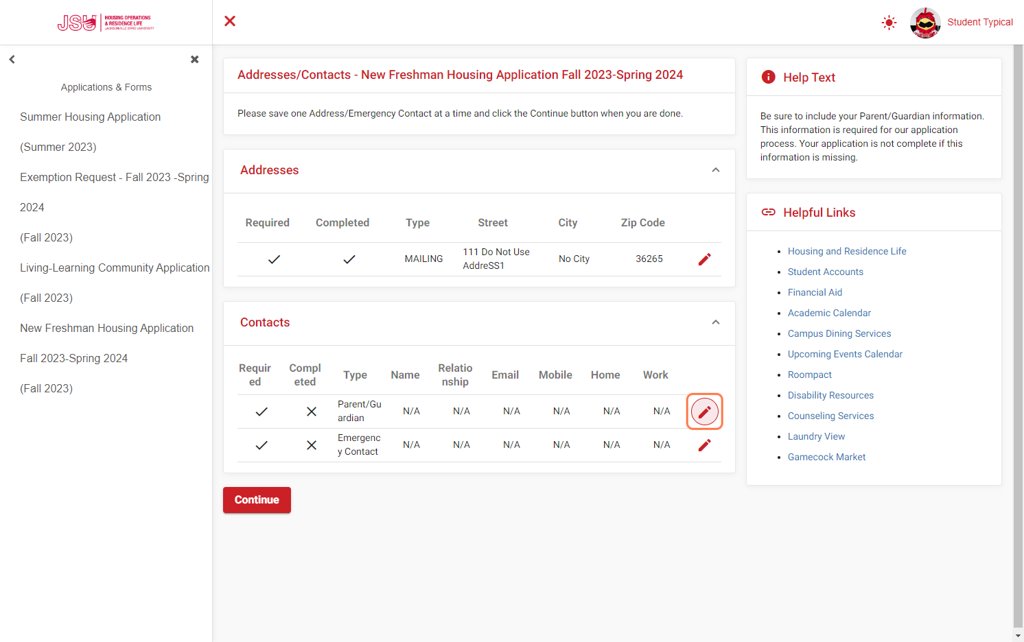 Edit your Parent/Guardian Contact Information.
