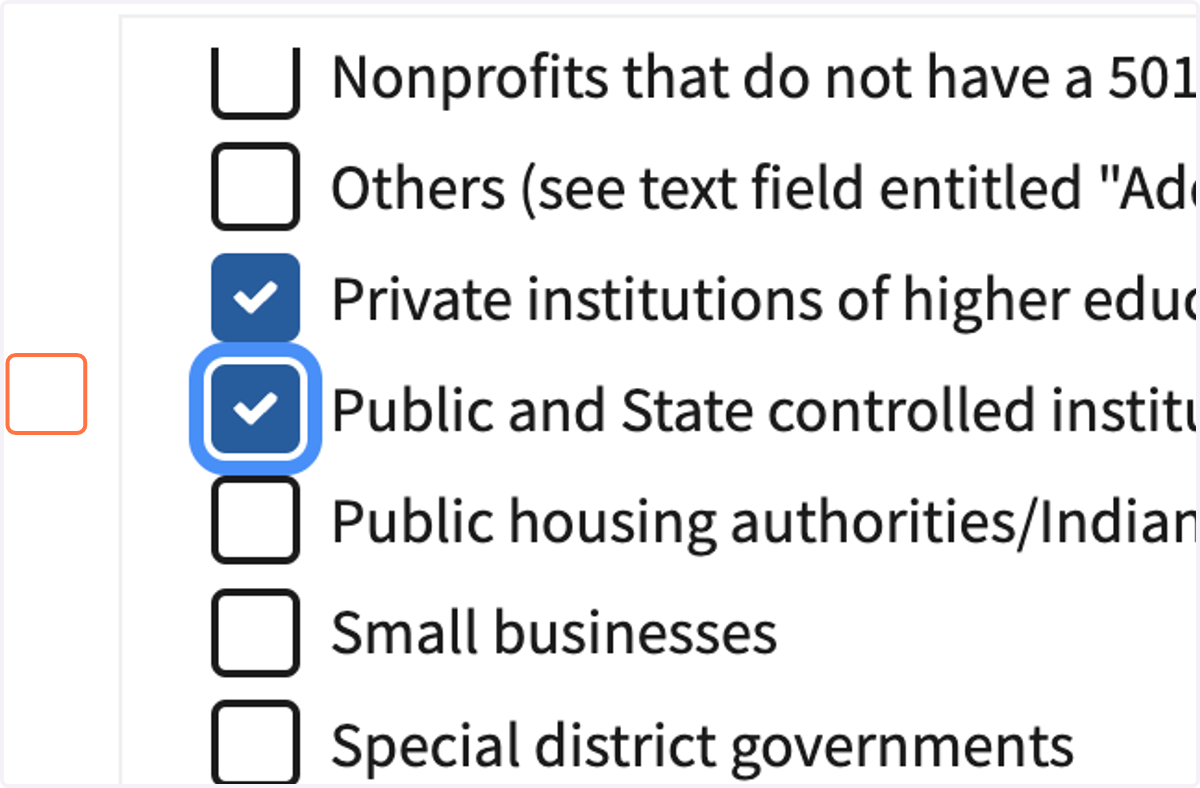 Uncheck Public and State controlled institutions of higher education