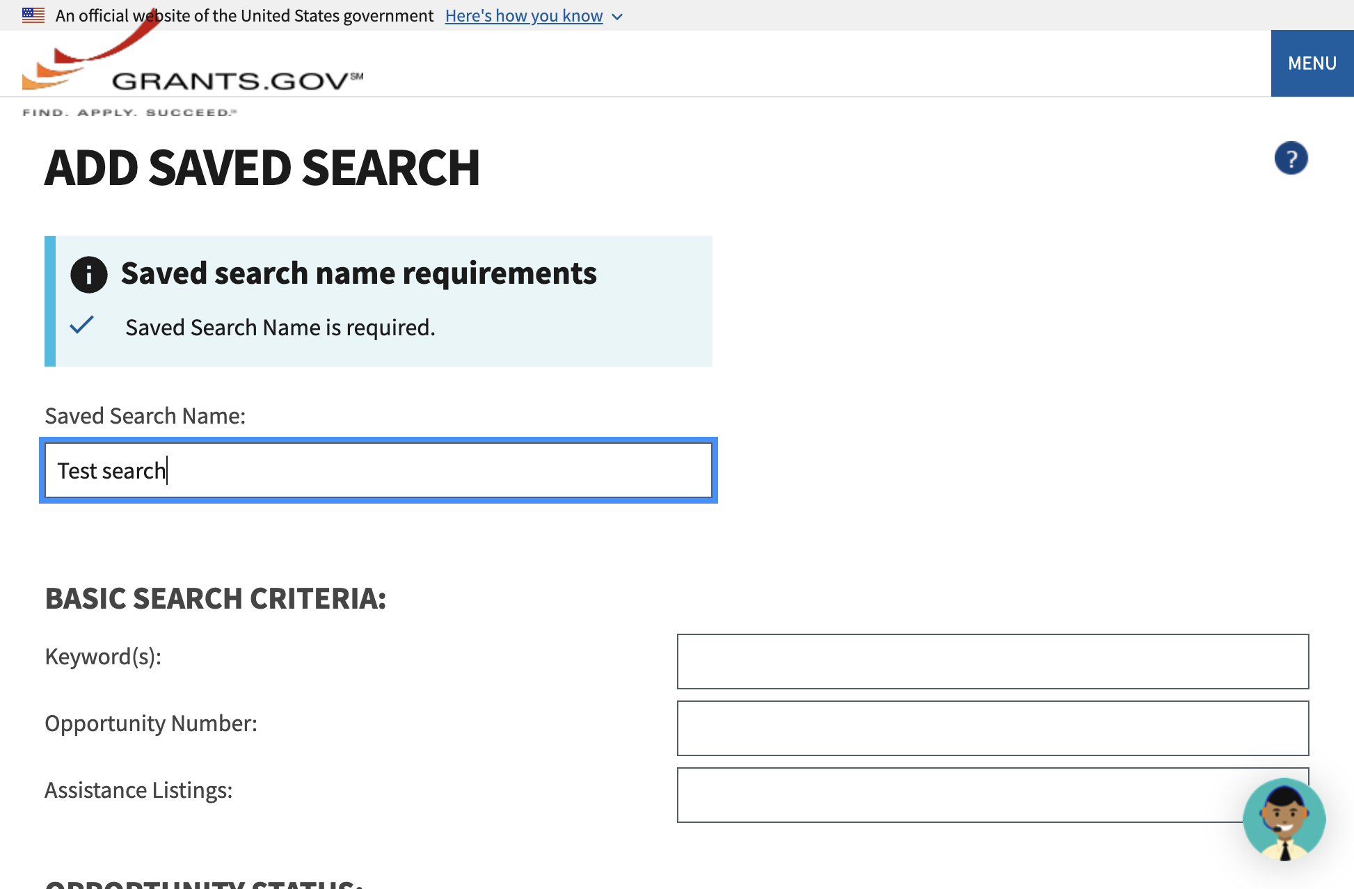 Type "Test search"