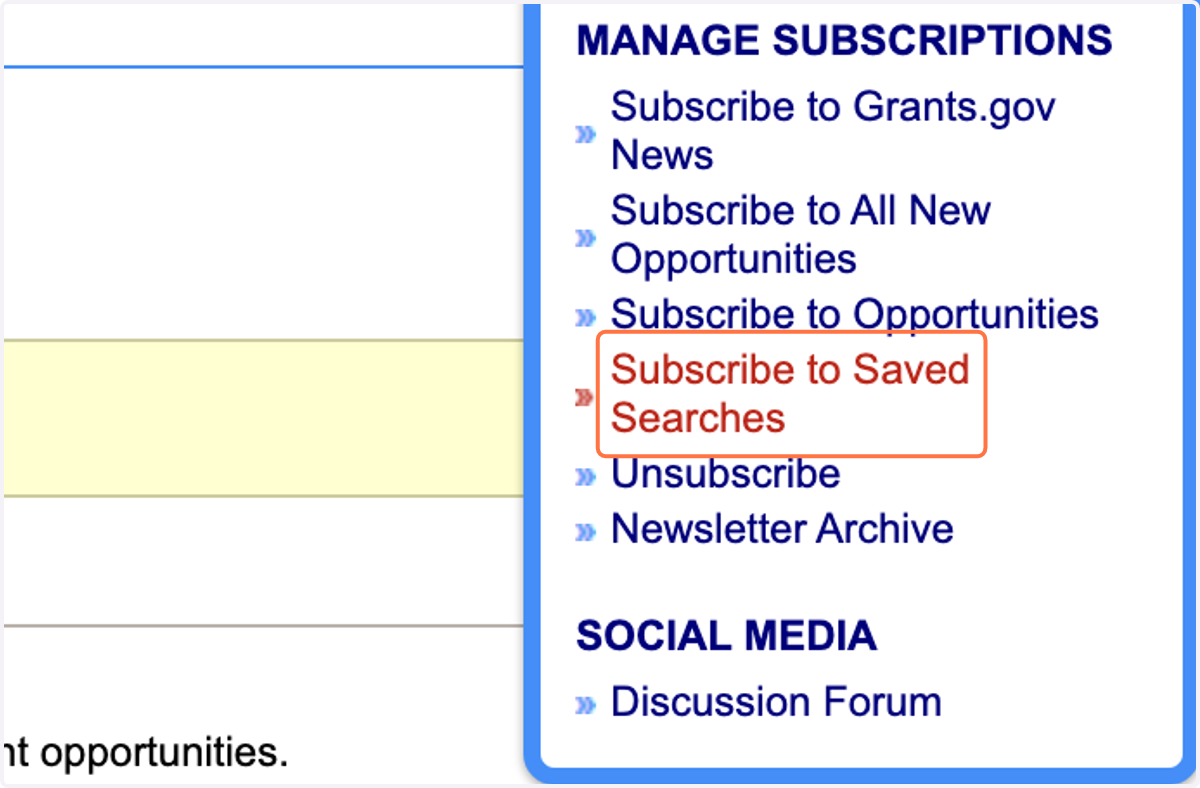 Click on Subscribe to Saved Searches