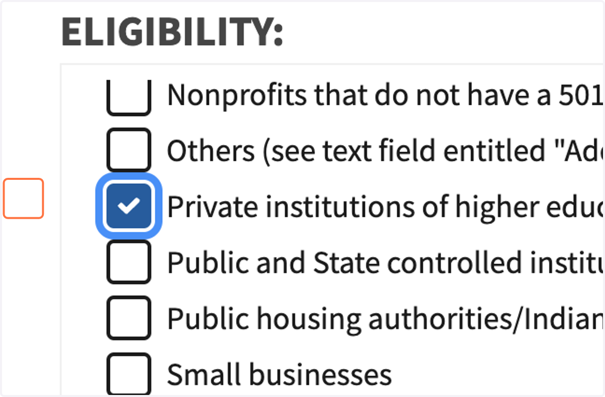 Uncheck Private institutions of higher education