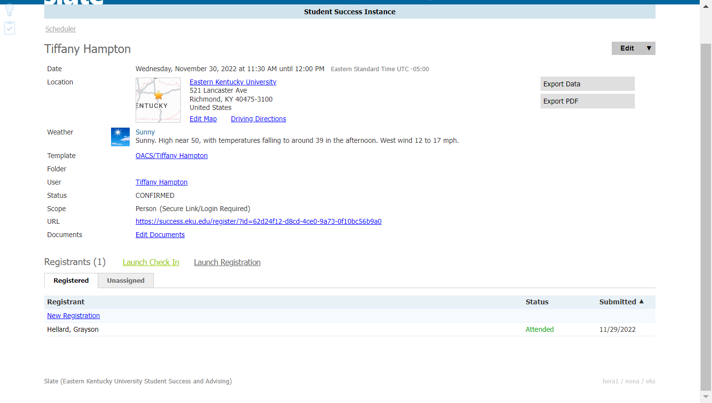 Click on Launch Check In to mark as Attended/No Show