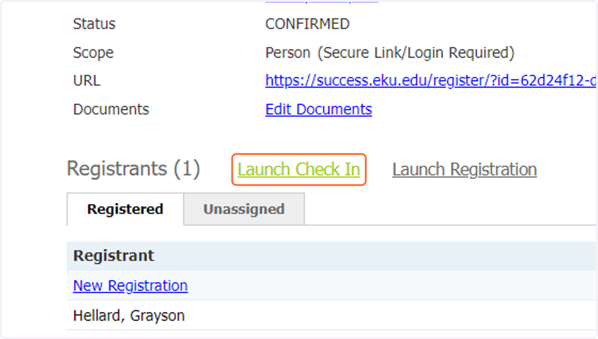 Click on Launch Check In to mark as Attended/No Show