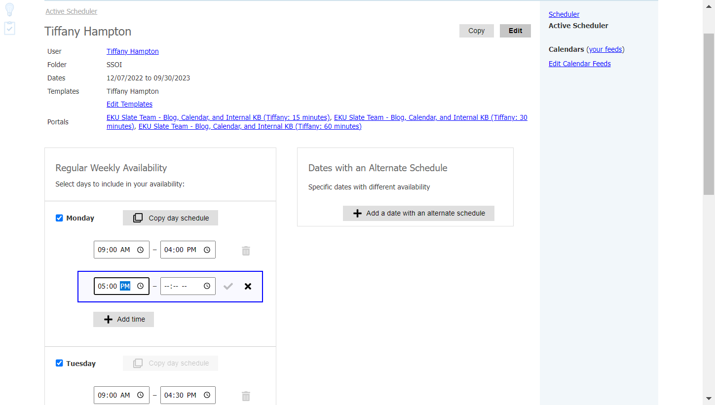 Example of Two Blocks of Availability on same day.