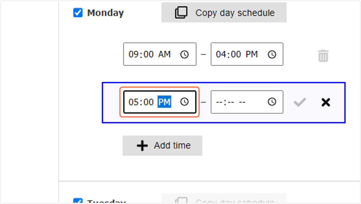 Example of Two Blocks of Availability on same day.