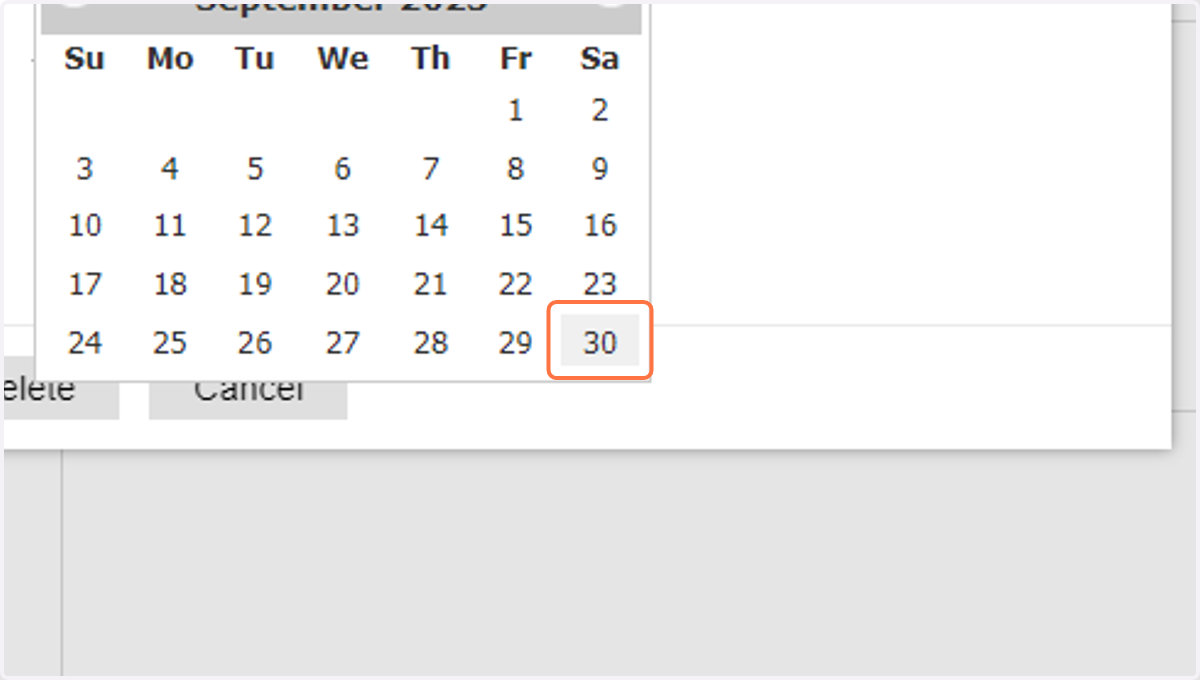 Click on date to adjust "End Date"