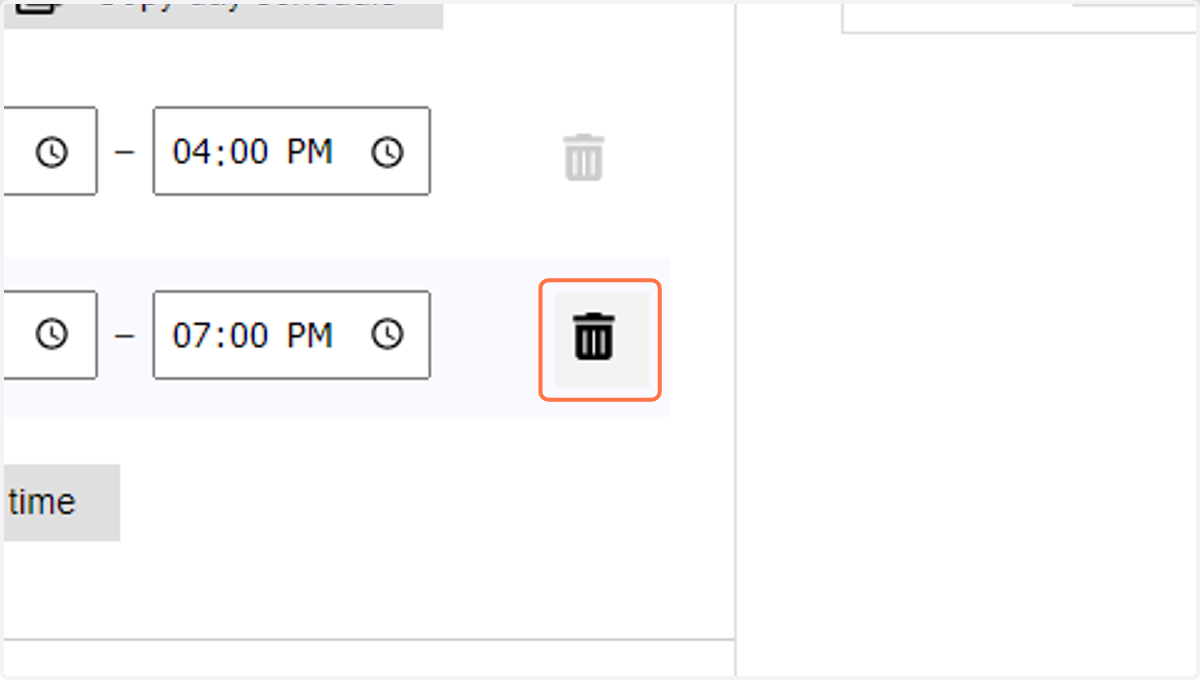 To delete a block of time, click the trash icon.