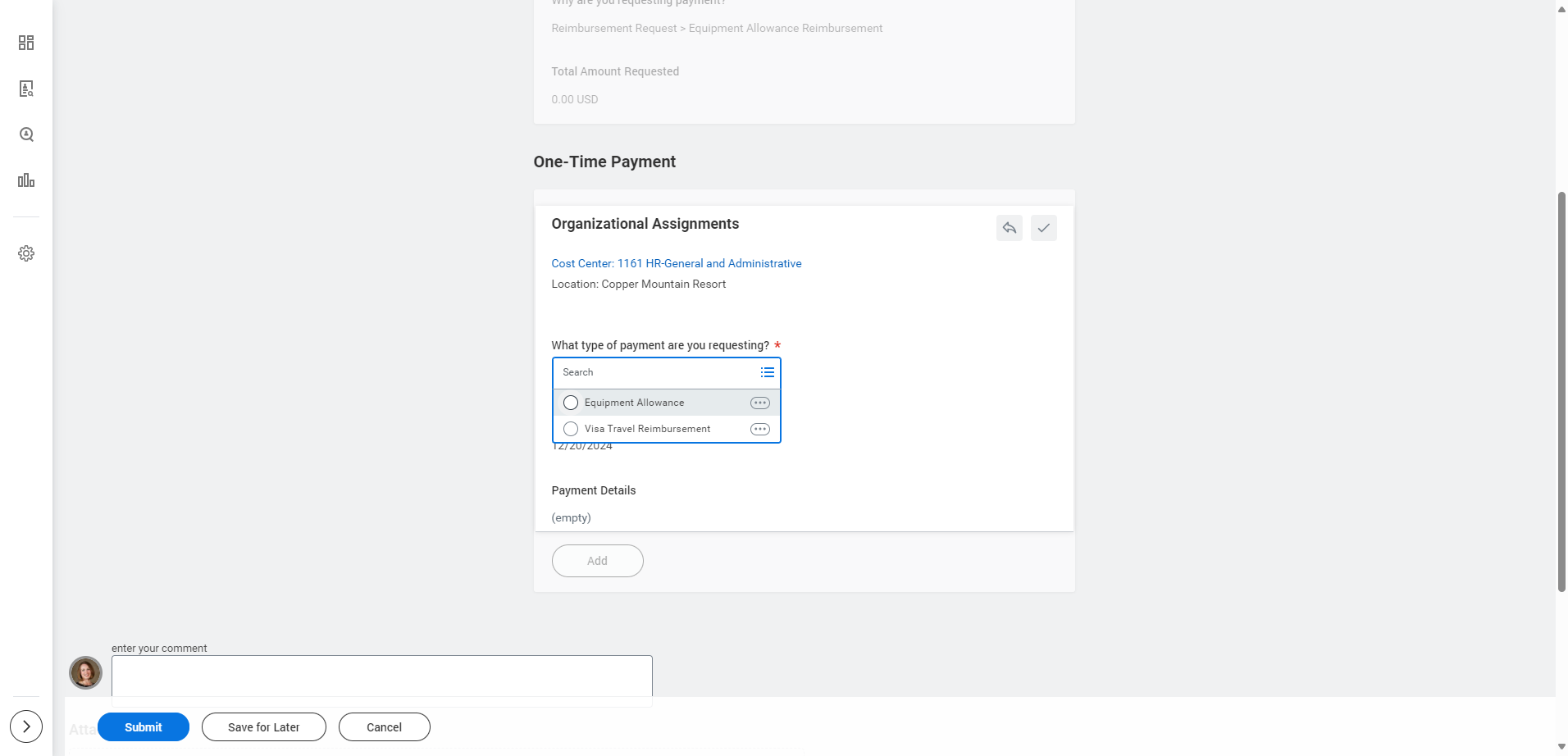 Click on Equipment Allowance option