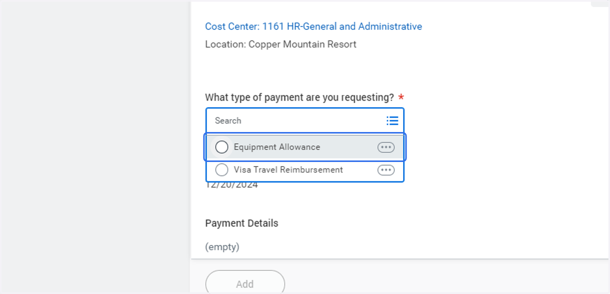 Click on Equipment Allowance option