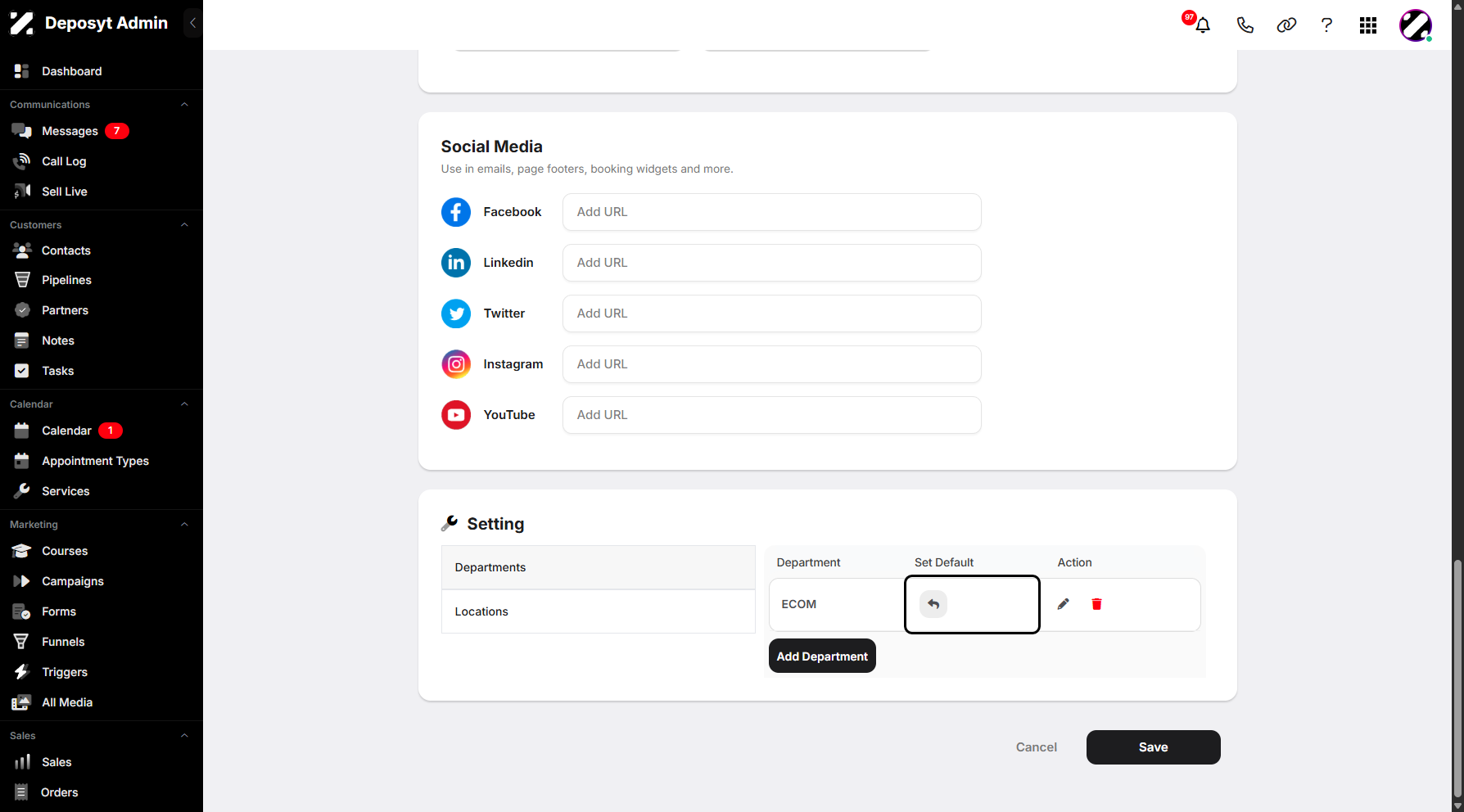 Step 8: Click the “Set Default” icon to set a Department or Locations as the default.