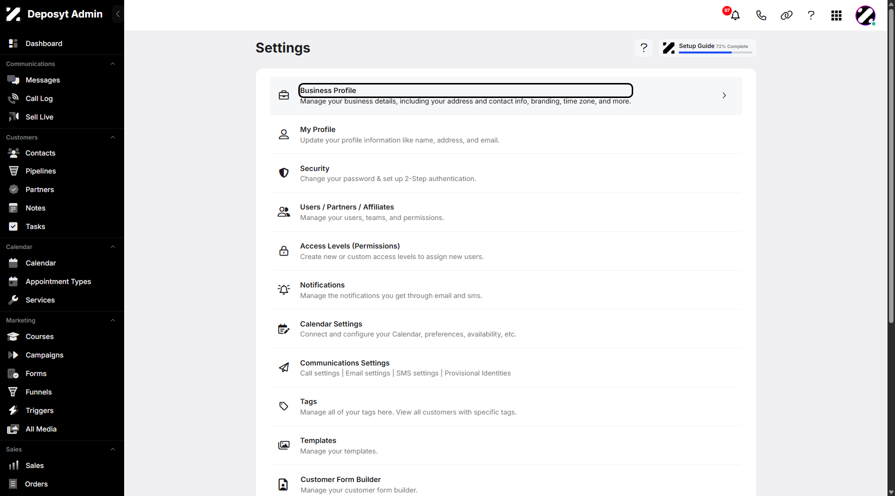 Step 5: Click on Business Profile.