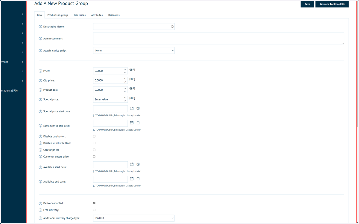 Product Group settings