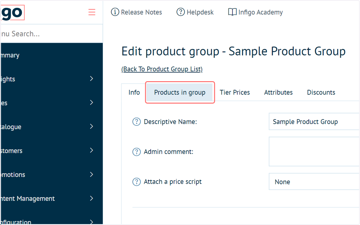 Click on Products in group