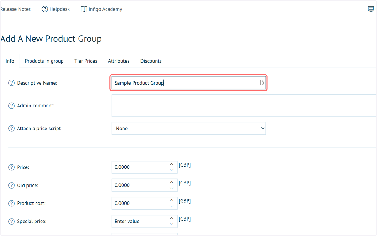 Type a name for your Product Group