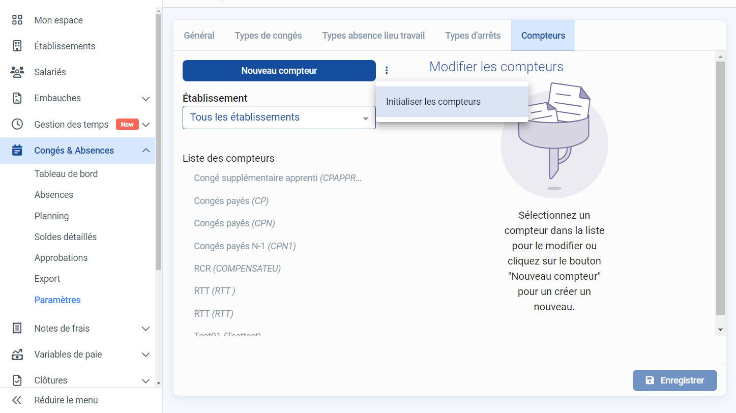 Cliquer sur "Initialiser les compteurs"