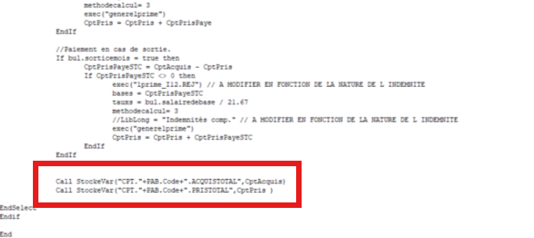 Récupération du code StockVar