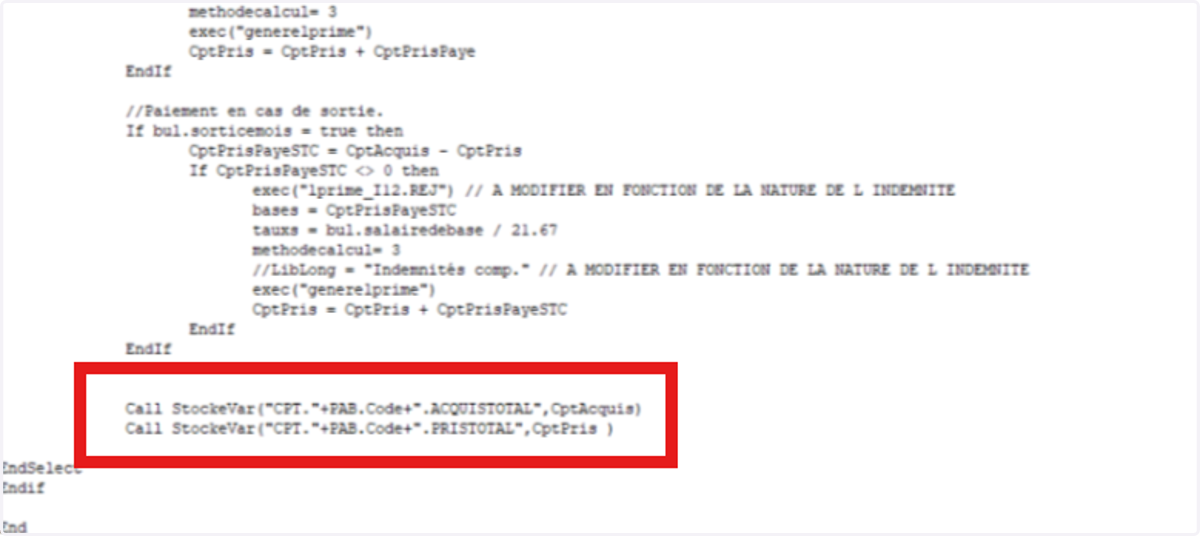 Récupération du code StockVar
