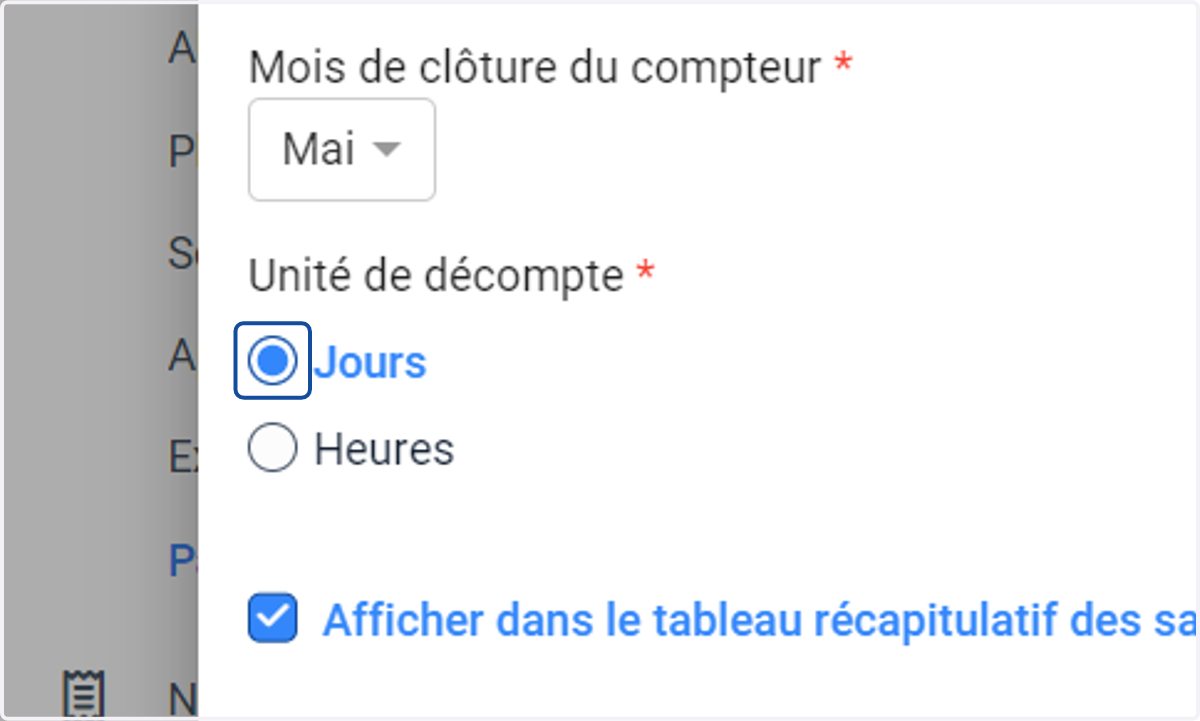Choisir l'unité de décompte
