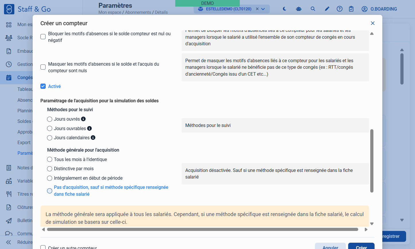 Définir la méthode d'acquisition