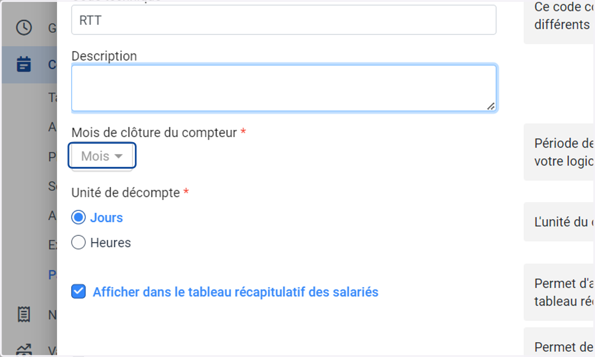 Choisir le mois de clôture du compteur