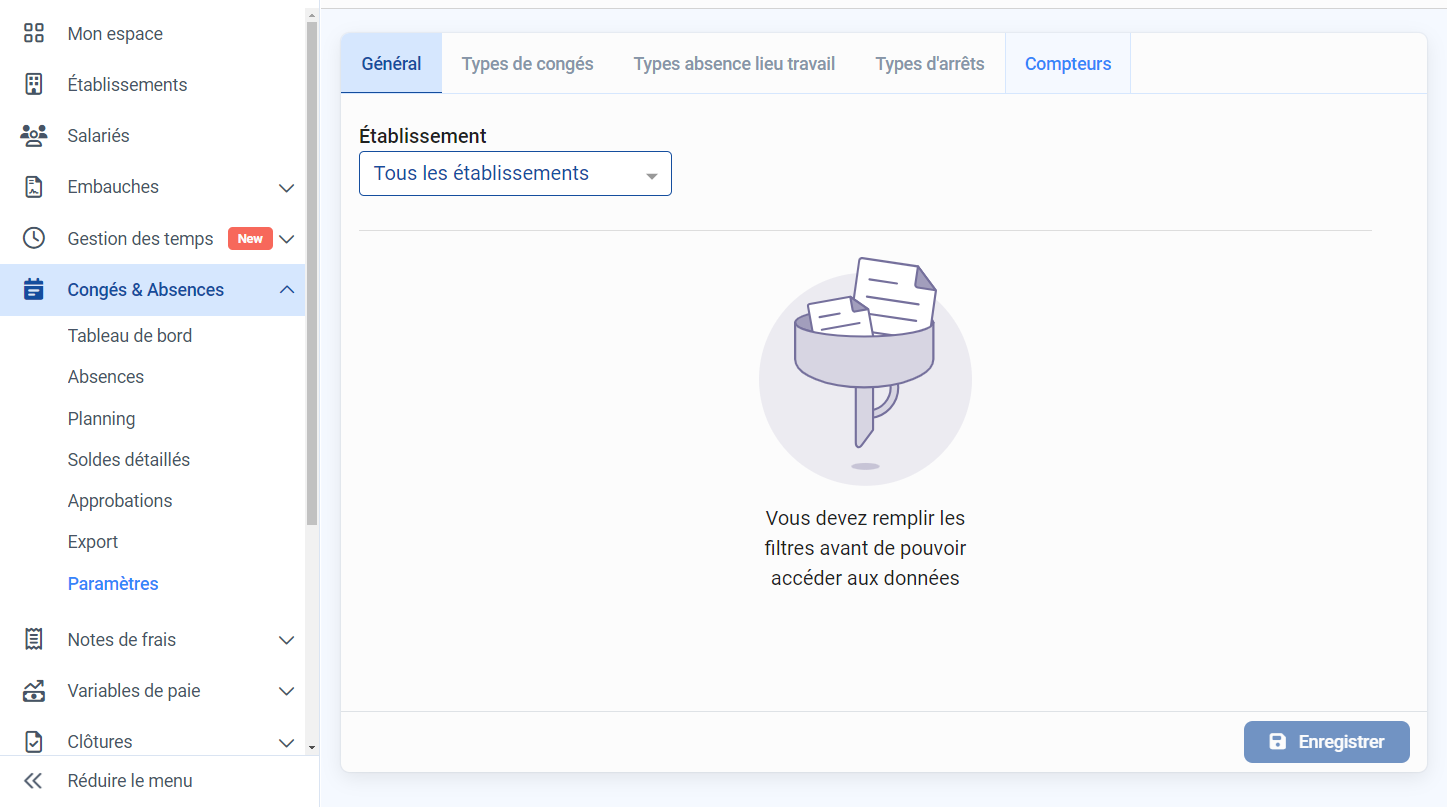 Cliquer sur "Compteurs"