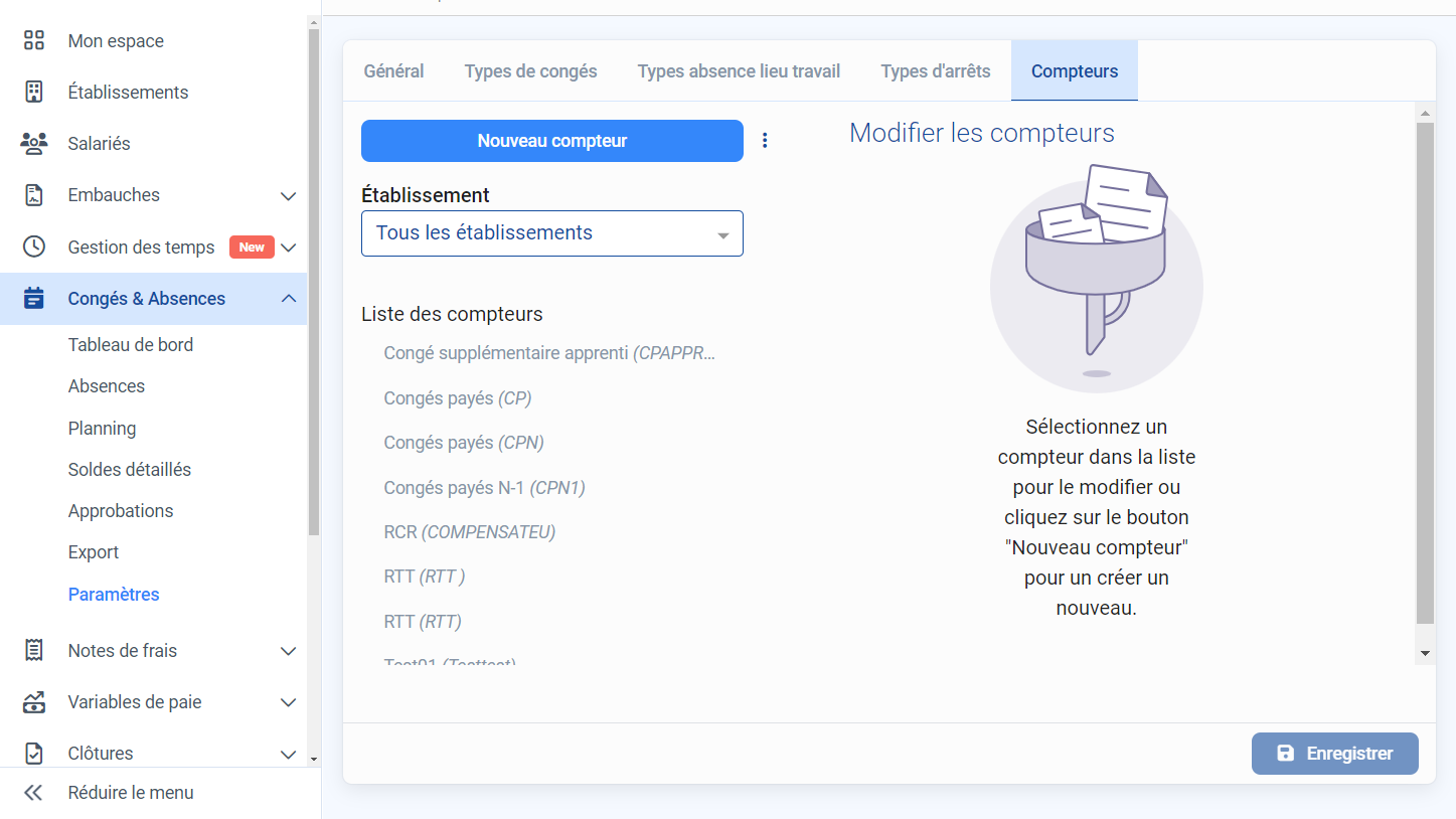 Cliquer sur "Nouveau compteur"