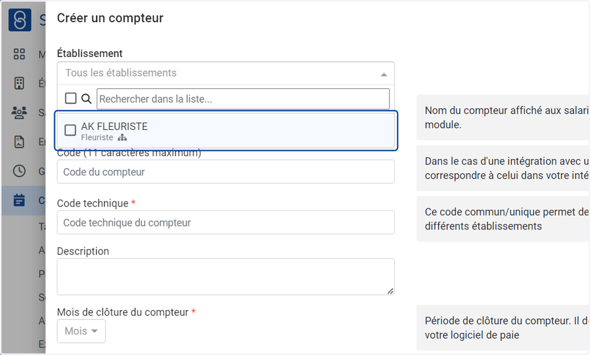 Choisir l'établissement concerné