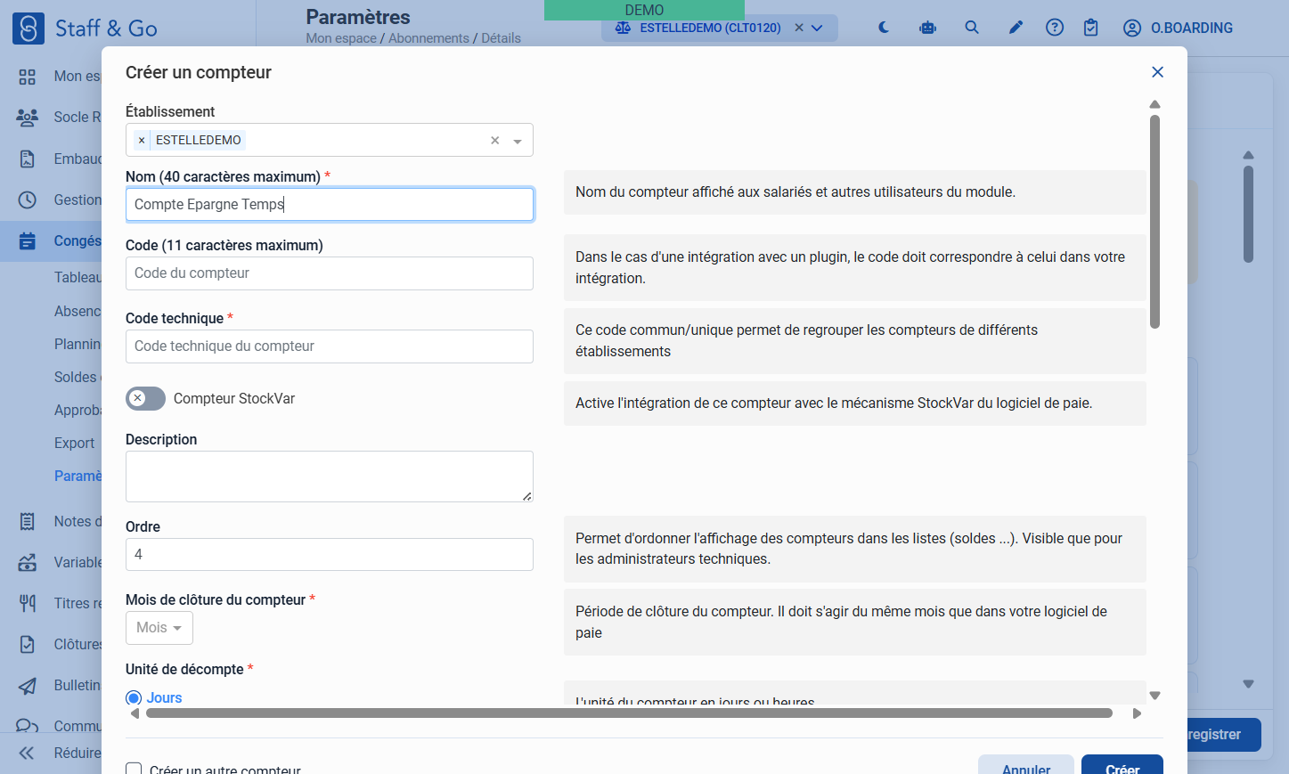 Entrer le nom du compteur